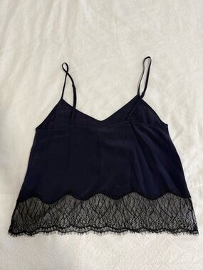 Artizia Wilfred Silk Navy Lace-Trim Camisole Top